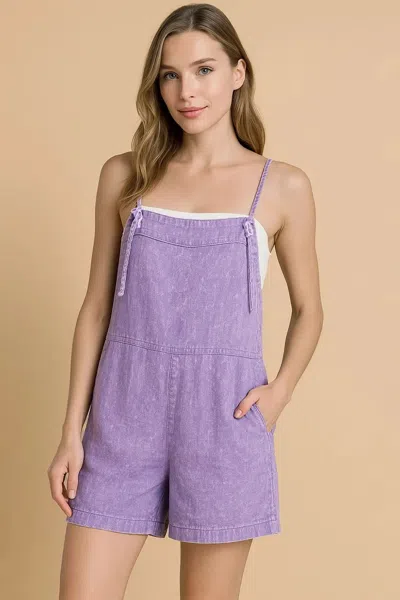 Truedames Washed Linen Knot Strap Rompers In Purple