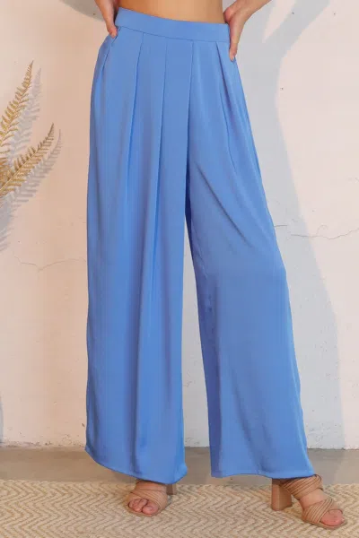 Truedames Washed Poly Silk Asymmetrical Pleated Pants In Blue