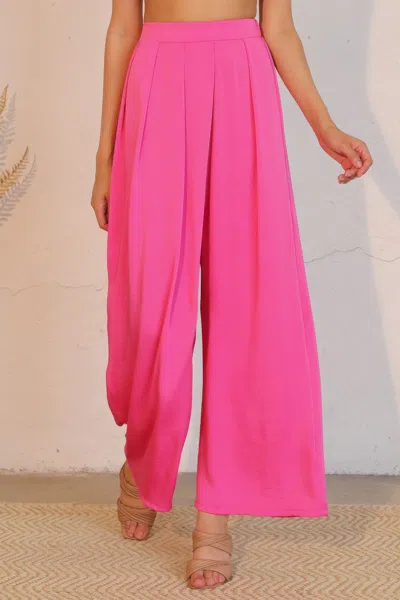 Truedames Washed Poly Silk Asymmetrical Pleated Pants In Pink