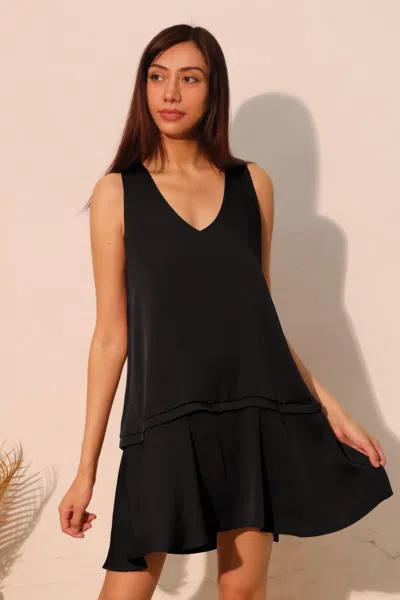 Truedames Washed Poly Silk Band Swing Dress In Black