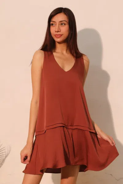 Truedames Washed Poly Silk Band Swing Dress In Brown