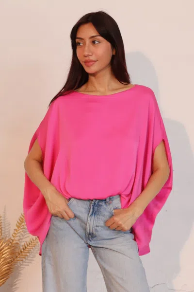 Truedames Washed Poly Silk Boat Neck Caftan Top In Pink