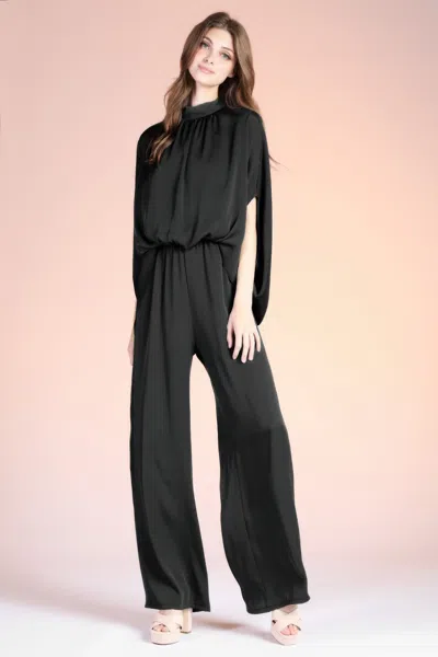 Truedames Washed Poly Silk Mock Neck Caftan Jumpsuit In Brown
