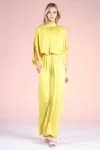 Truedames Washed Poly Silk Mock Neck Caftan Jumpsuit In Yellow