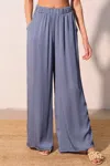 Truedames Washed Poly Silk Pocket Pants In Blue