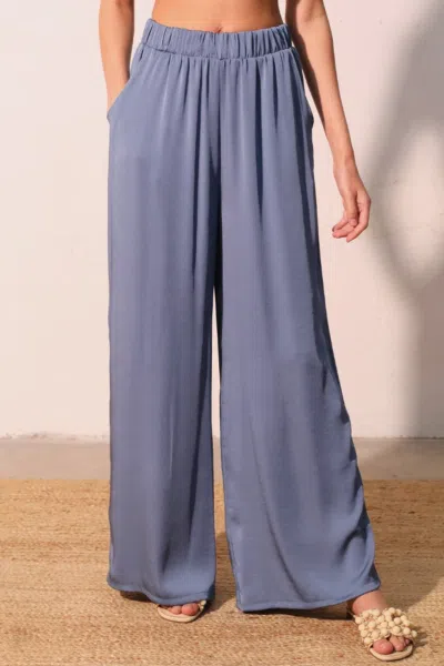 Truedames Washed Poly Silk Pocket Pants In Blue