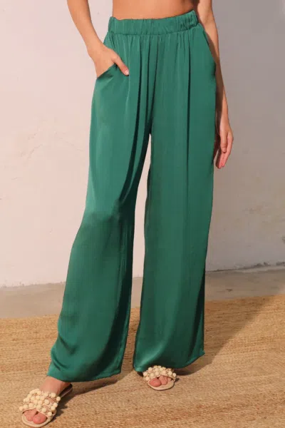 Truedames Washed Poly Silk Pocket Pants In Green