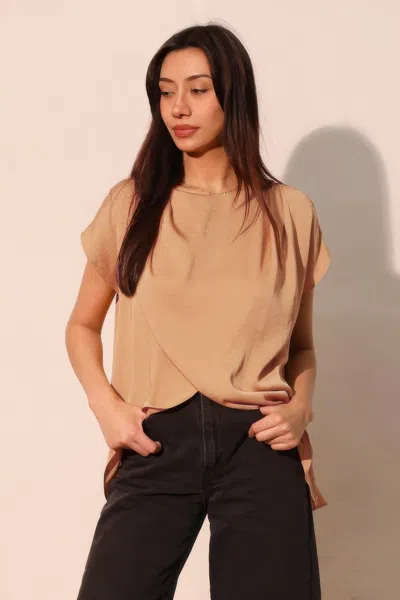 Truedames Washed Poly Silk Tulip Tunic Top In Brown