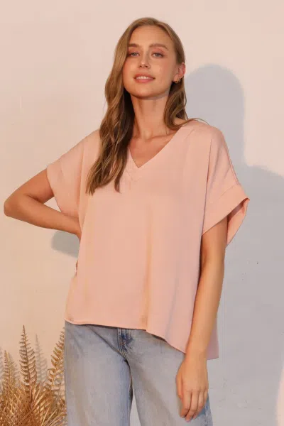 Truedames Washed Poly Silk V-neck Tee In Neutral