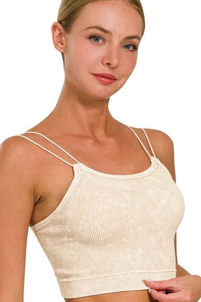 Truedames Washed Ribbed Seamless Double Strap Brami In Neutral