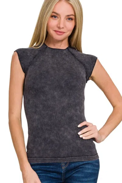 Truedames Washed Ribbed Seamless Top In Gray