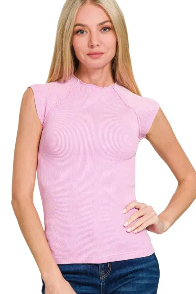 Truedames Stone Washed Ribbed Seamless Top In Pink