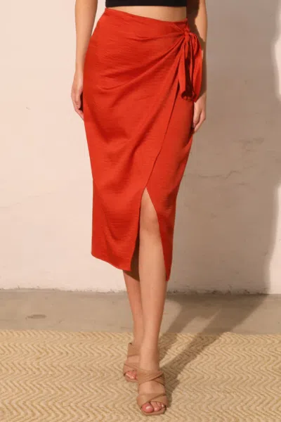 Truedames Washed Satin Crepe Side Wrap Midi Skirt In Orange