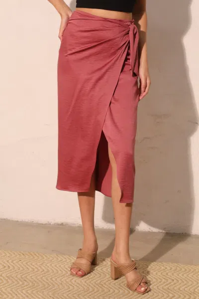 Truedames Washed Satin Crepe Side Wrap Midi Skirt In Red