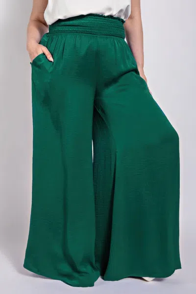 Truedames Washed Satin Wide Pants With Waist Smocked In Green