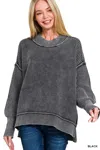 Truedames Washed Side Slit Oversized Sweater In Black