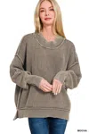Truedames Washed Side Slit Oversized Sweater In Brown