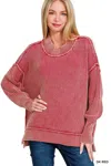 Truedames Washed Side Slit Oversized Sweater In Red
