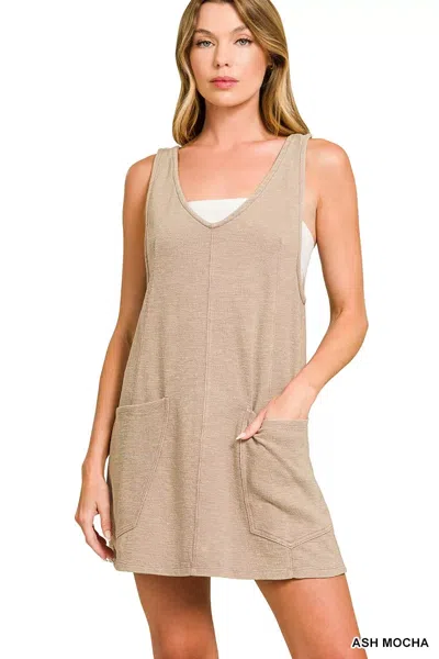 Truedames Washed Slub Adjustable Strap Overall Dress In Gray