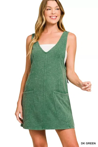 Truedames Washed Slub Adjustable Strap Overall Dress In Green