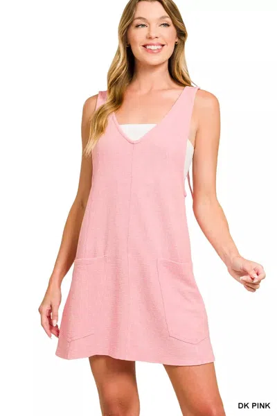 Truedames Washed Slub Adjustable Strap Overall Dress In Pink