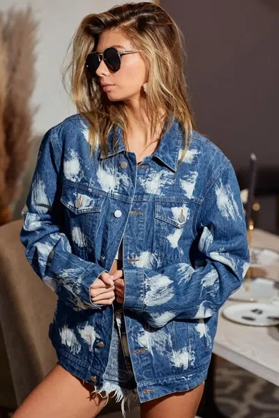 Truedames Washed Tie Dye Denim Jacket In Blue