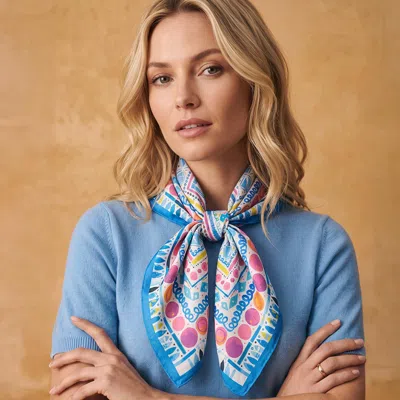 Truedames Watercolor Abstract Dot Diamond Pattern Square Bandana Scarf In Blue
