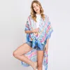 Truedames Watercolor Boho Geometric Print Kimono Poncho In Multi