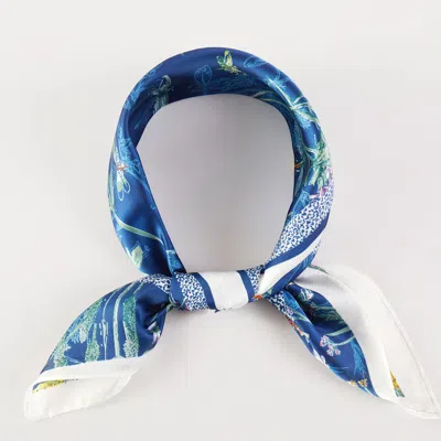 Truedames Watercolor Botanical Printed Square Silky Satin Bandana Scarf In Blue