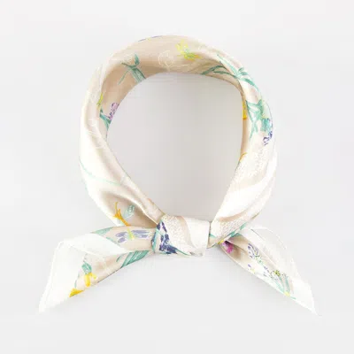 Truedames Watercolor Botanical Printed Square Silky Satin Bandana Scarf In White