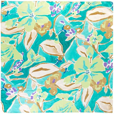 Truedames Watercolor Floral Bloom Pattern Square Bandana Scarf In Green