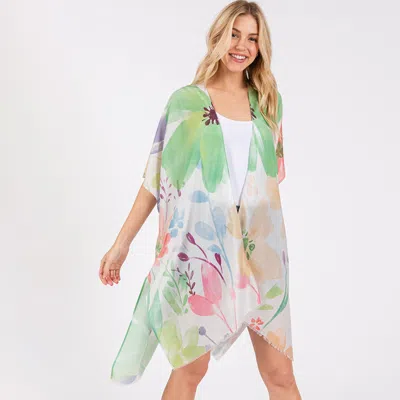 Truedames Watercolor Flower Pint Kimono Poncho In Multi
