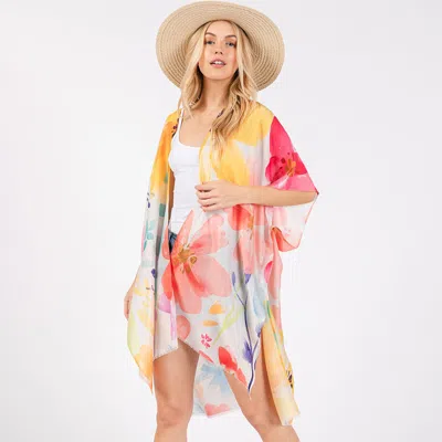 Truedames Watercolor Flower Pint Kimono Poncho In Pink