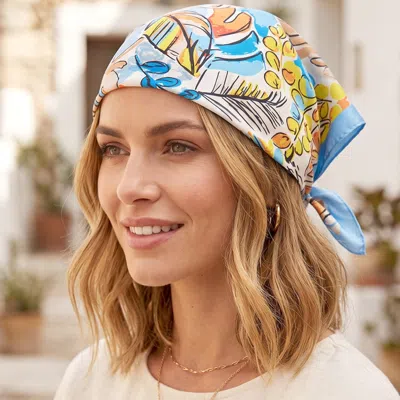 Truedames Watercolor Tropical Leaf Pattern Square Bandana Scarf In Blue