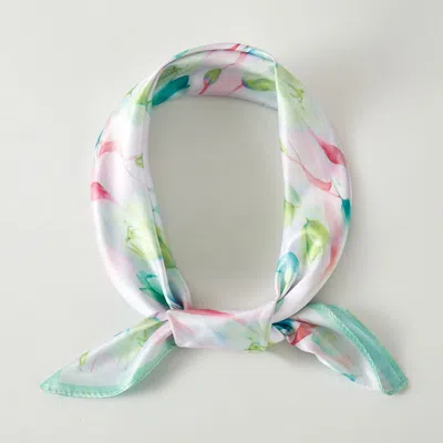 Truedames Watercolor Tulip Pattern Printed Square Silky Satin Bandana Scarf In Green