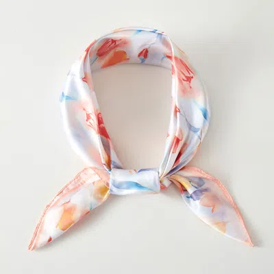 Truedames Watercolor Tulip Pattern Printed Square Silky Satin Bandana Scarf In Multi