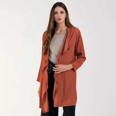 Truedames Waterfall Lapel Satin Cardigan In Pink