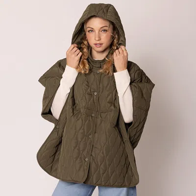 Truedames Wave Pattern Padded Cape In Green