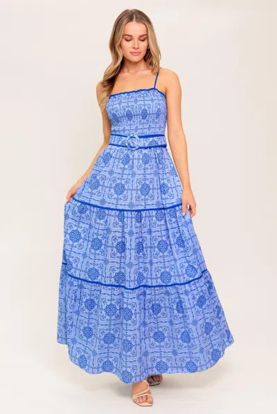 Truedames Waves And Whimsy Woven Maxi Dress In Blue