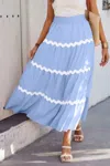 Truedames Waves Print Pleated Elastic Waist Band Skirt In Blue