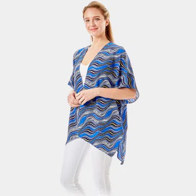 Truedames Wavy Printed Lurex Cover Up Poncho Kimono Poncho In Blue