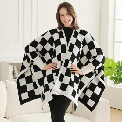 Truedames Wearable Checkered Print Blanket Poncho In Multi