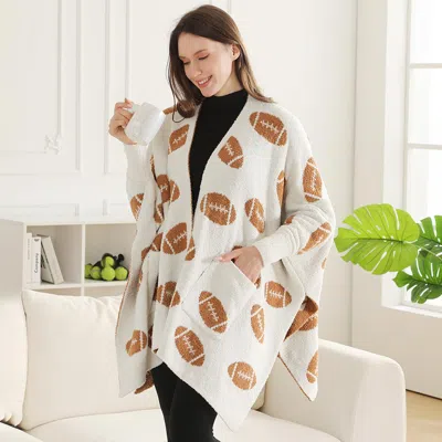 Truedames Wearable Football Print Blanket Poncho In Multi