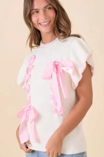 Truedames Weaved Ribbon Bow Detail Sweater Knit Top In Multi