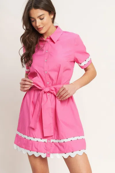 Truedames Weekend Preppy Look Woven Mini Dress In Pink