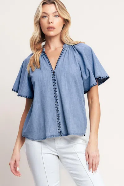 Truedames Weekend Wanderer Woven Top In Blue
