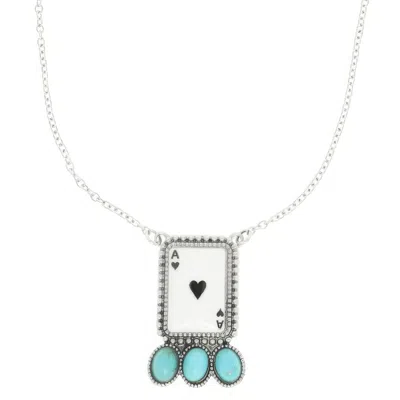 Truedames Western Ace Card Turquoise Theme Necklace In Metallic
