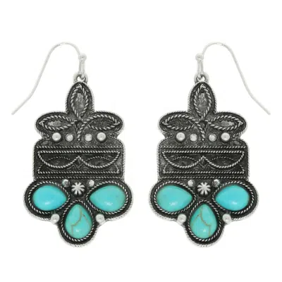 Truedames Western Boot Stitch Concho Earrings In Blue