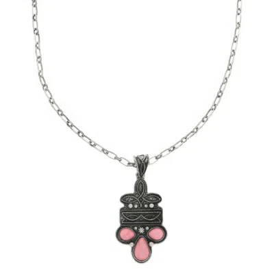 Truedames Western Boot Stitch Concho Pendant Necklace In Pink