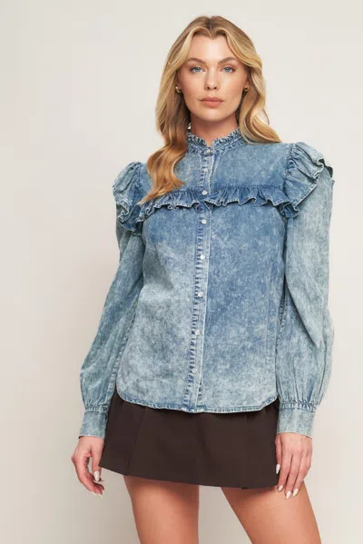 Truedames Western Chic Denim Top In Blue